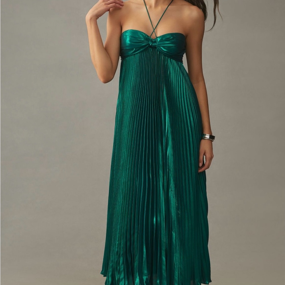 Anthropologie Green Strapless Ruched Sundress